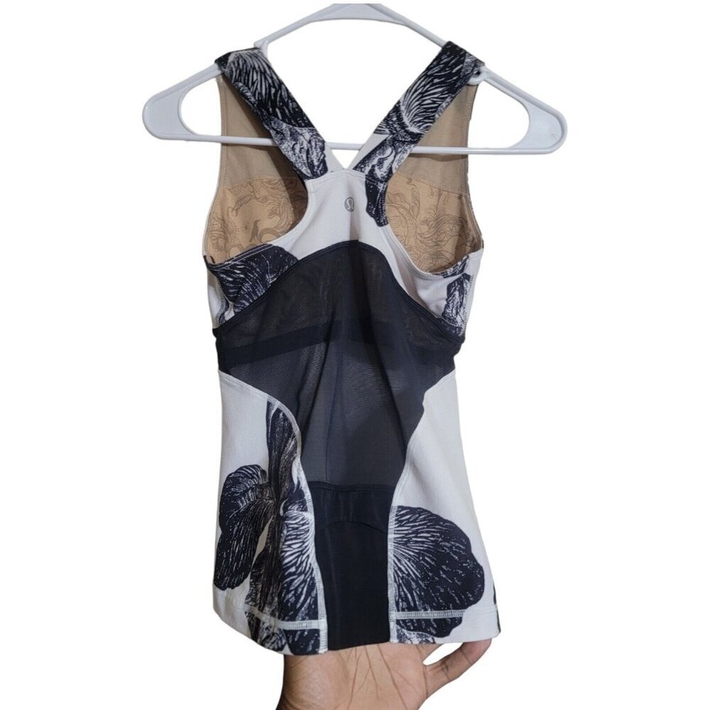 Lululemon Top Women 6 Black Yoga Gym Crossfit Gorpcore Gym Beach Resort Floral - Picture 4 of 9